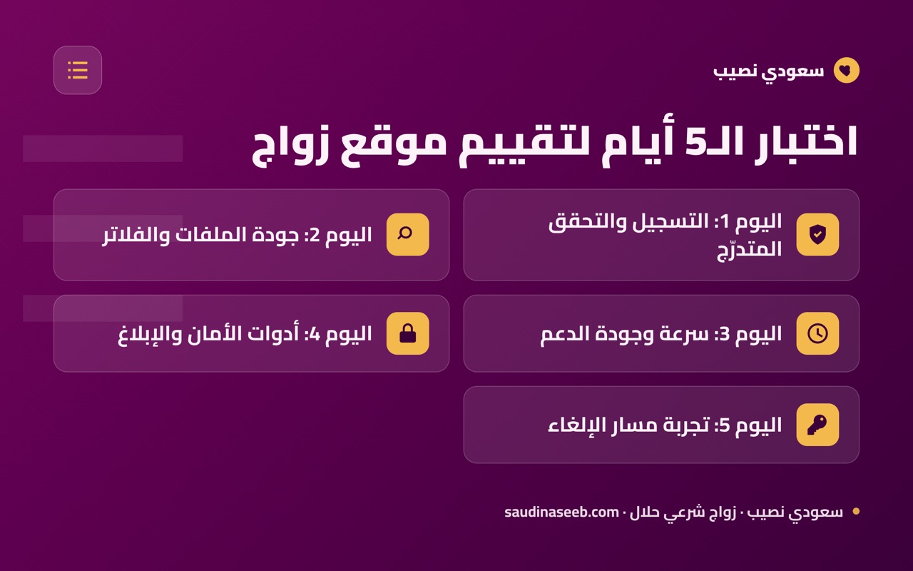 اختبار الـ5 أيام لتقييم موقع زواج