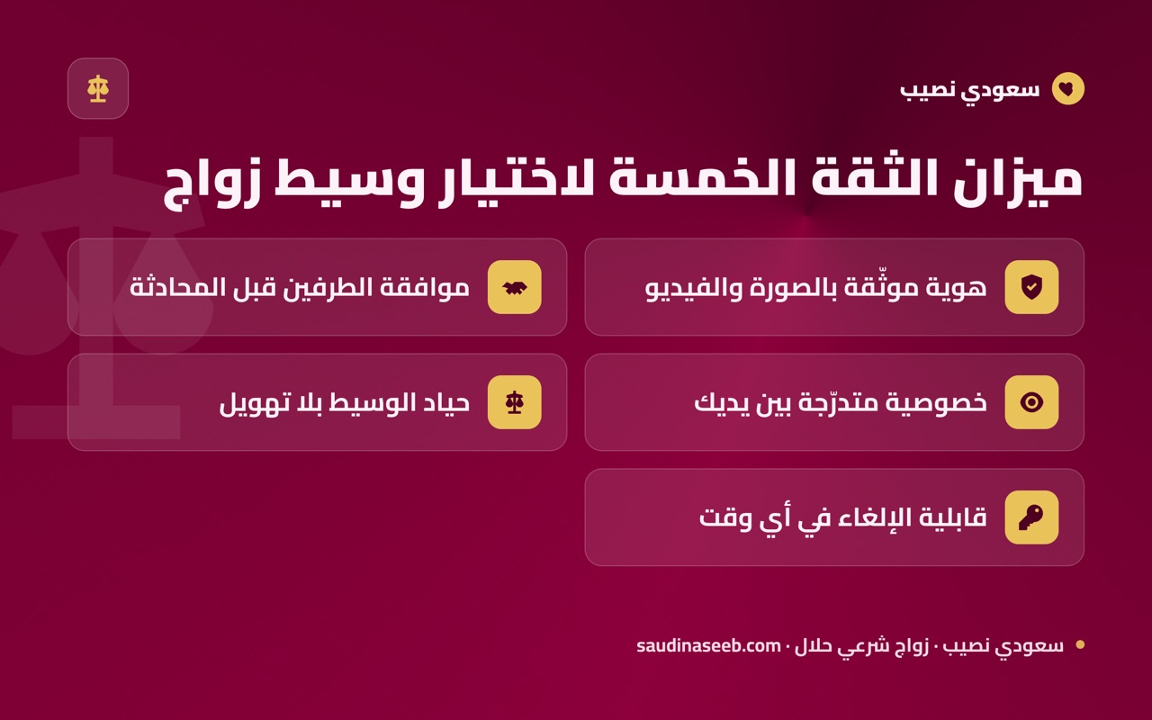 ميزان الثقة الخمسة لاختيار وسيط زواج