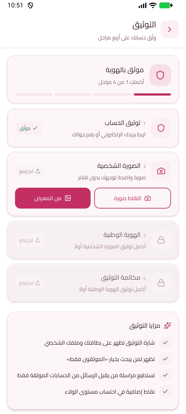 مراحل التوثيق المتدرّجة في حساب سعودي نصيب